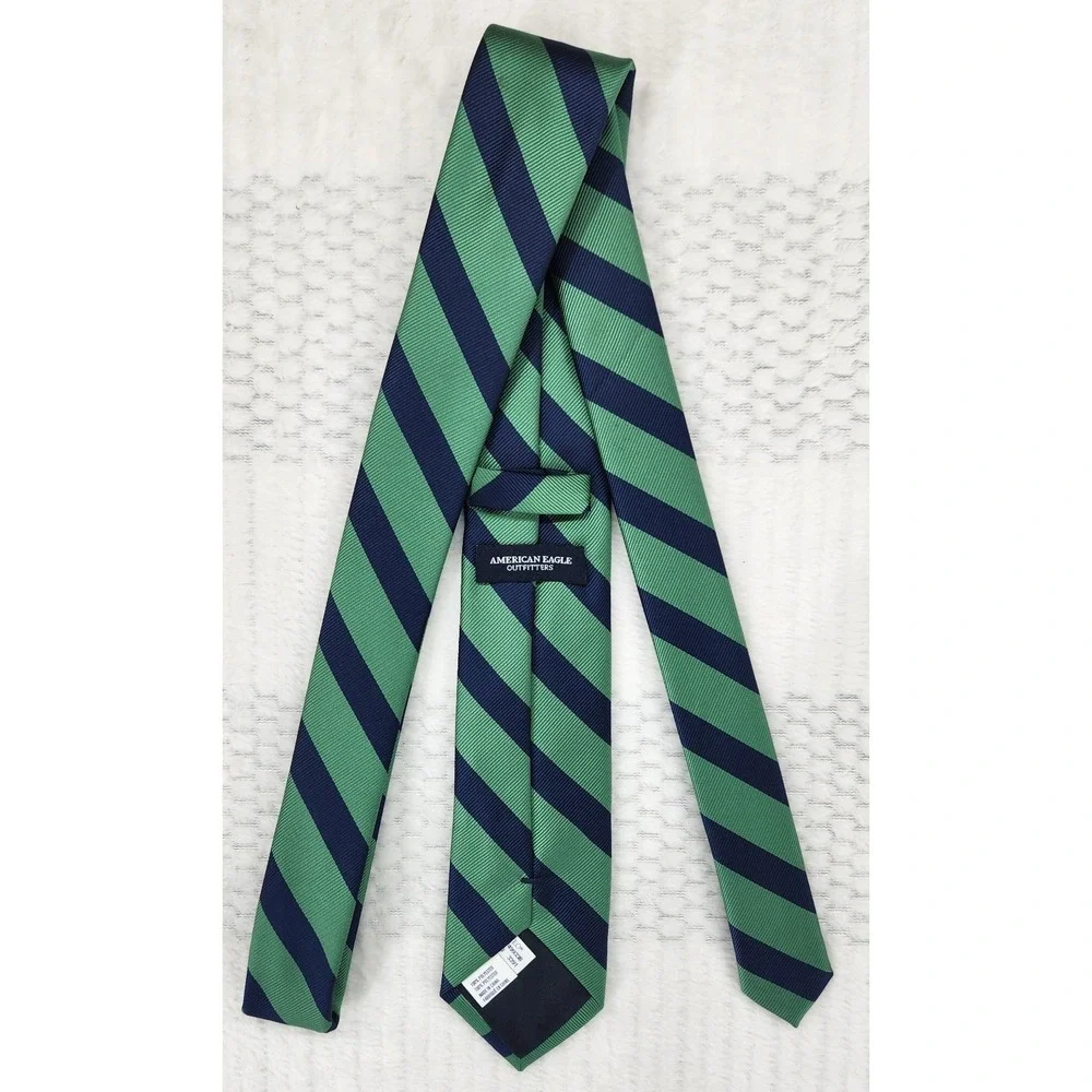 American Eagle Outfitters AEO Mens Blue Green Striped Polyester Necktie 1037